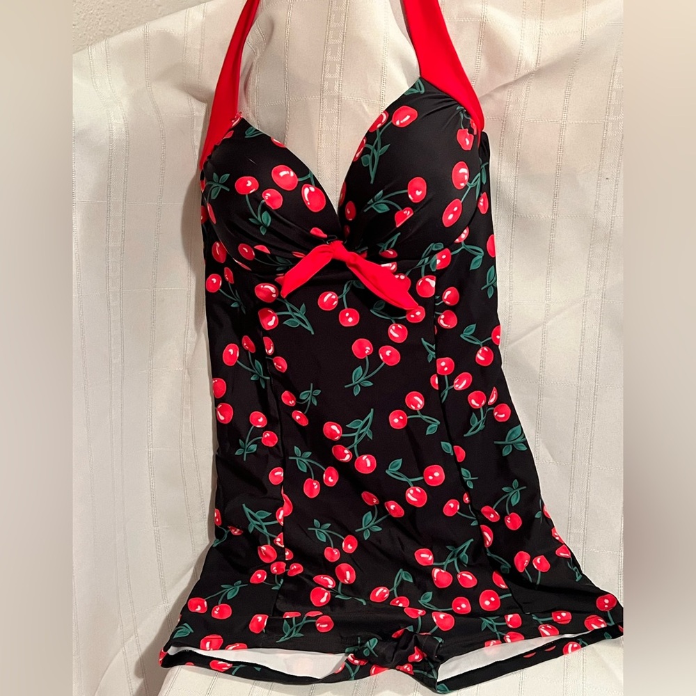 Swimsuit/ Romper Cherries one piece Boyshort/Halter top Style